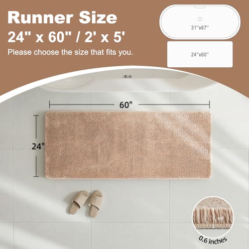 TYUU Bathroom Runner Rug, Ultra Soft Long Bath Mat Machine Washable Super Absorbent Quick Dry Bathroom Runner Rugs 24 x 60 Non Slip, Beige 24" x 60" - color: Beige, size: 24" x 60"