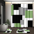 Sage Green Geometric Shower Curtain Set with Toilet Lid Cover and Non-Slip Rugs for Bathroom, Black Grey White Checkered 4 Pcs Shower Curtain, Modern Abstract Bathroom Set with 12 Hooks - color: Abstract Geometric Sage Green