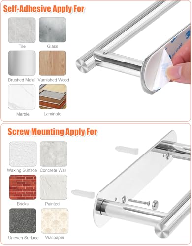 YUET Toilet Roll Holder, Self Adhesive or Screw In Wall Mounted Options, Double Post Pivoting Tissue Roll Holder, Stainless Steel Rustproof Stick On No Drilling Wall Mount for Bathroom Poilshed Chrome - color: Chrome-pivoting