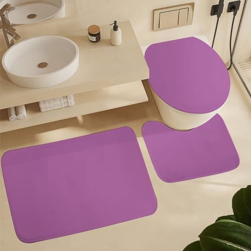 Bathroom Rugs Set 3 Piece Elegant Simple Bold Purple Bath Rug Mat Set, Non Slip Absorbent Bathroom Decor Mat, Toilet Lid Cover & U Shaped Contour Rug - color: Bold Purple, size: 1'8" x 2'6" (Rectangular)