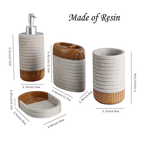 Hymmah Bathroom Accessories Set,Toothbrush Holder,Farmhouse Bathroom Decor,4 Pcs Resin Gift Set Apartment Necessities, Contain Toothbrush Cup,Soap Dispenser,Soap Dish,Tumbler - color: Cross Stripe Gray