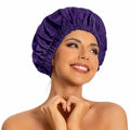 Edoneery Reusable Shower Caps for Women, Waterproof Long Hair Bonnet | Washable Design, Wide Elastic Band, Large Fit, Holds Long Hair, Braids Friendly, Bath Accessories, Spa, Travel - color: Dark Purple