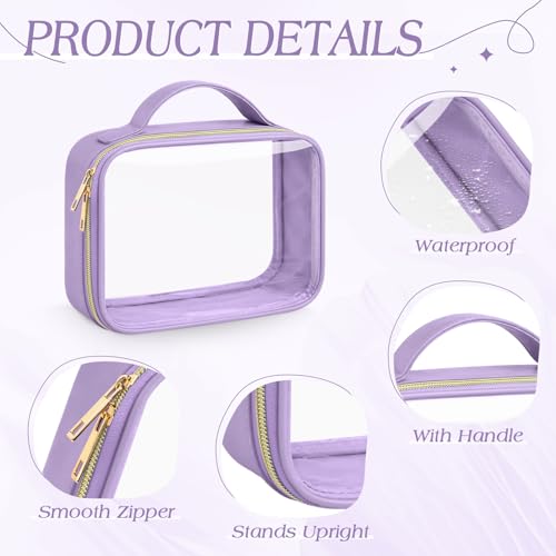 Abbylike 4 Pcs Clear Makeup Bags with Handles Tsa Approved Toiletry Bag with Zipper PU Leather Quart Size Clear Cosmetic Pouch for Travel Women Men Airport Compliant Bags(Macaron Color Palette) - color: Macaron Color Palette