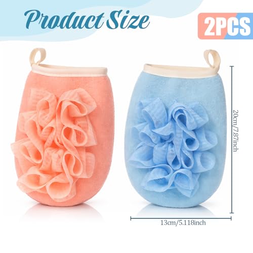 2 PCS Larger Lightweigh Travel Size Loofah, Terry Cloth Small Mini Travel Sponges, Exfoliating Bath Sponges, Bath Shower Pouf for Women Men Gentle Skin Cleansing Body (Pink, Blue)