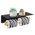 Angle Simple Double Toilet Paper Holder with Shelf, 304 Stainless Steel Bathroom Toilet Tissue Roll Holder for Wall Black and Gold - color: Black & Gold, size: Double Rod