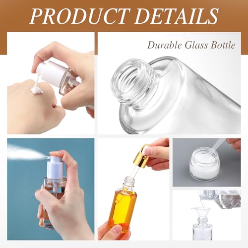 11 Pcs Glass Travel Bottles with Clear Hard Zipper Case Skin Care Containers Travel Size Mini Makeup Containers Tsa Approved with Pump Spray for Liquid Toners Serum Cream(Gold,Style 1) - color: Gold, size: Style 1