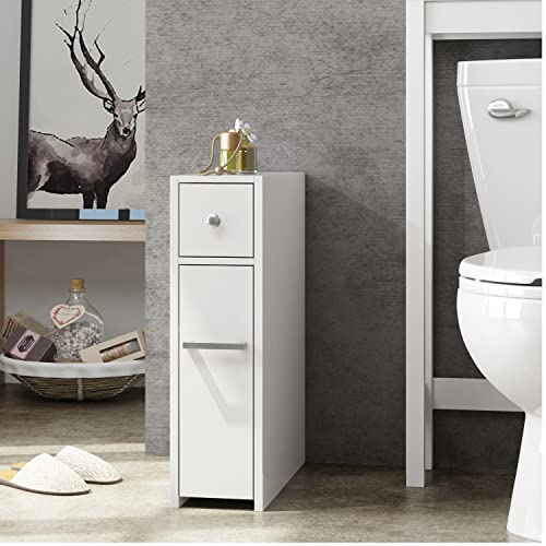Spirich Slim Bathroom Storage Cabinet, Free Standing Toilet Paper Holder, Bathroom Cabinet Slide Out Drawer Storage, White - color: White
