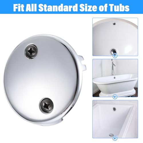 Tub Drain Overflow Covers, 3-1/8" Two Hole Bathtub Drain Overflow Cover with Screws, Fits Most Standard Bath Tub Drains(Silver)