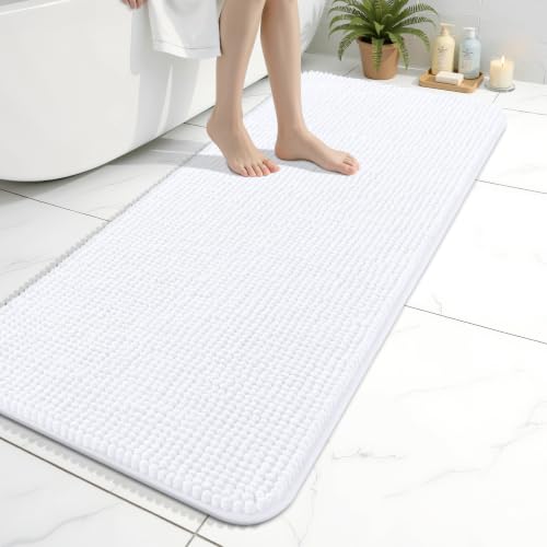 Arotive Bathroom Rugs 47" x 20", Ultra Soft Absorbent Chenille Bath Rugs, Rubber Backing, Machine Washable Bath Mats for Bathroom Floor, Tub and Shower, Home Decor Accessories, White - color: White, size: 47" X 20"