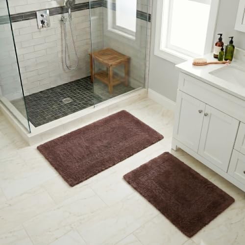 Bathroom Rugs - 2-Piece Cotton Bathroom Mat Set - Machine Washable Bath Mats for Washroom, Kitchen, or Laundry Room by Lavish Home (Chocolate) - color: Brown