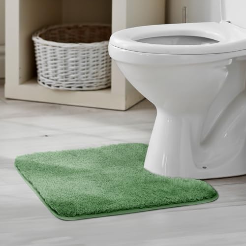 TECHMILLY U Shaped Super Soft Shaggy Bathroom Rugs, Absorbent Thick Non Slip Microfiber Toilet Rugs, Quick Dry Machine Washable Bath Mat for Bathroom Floor, Bathtub and Shower 24"x20" Green - color: Sage, size: U-Shaped 20'' x 24''