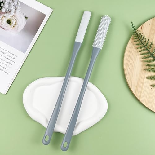 2-Pack Toe Cleaning Brush with Long Handle – Foot Scrubber & Exfoliating Anti-Itch Brush for Seniors, Pregnant Women, Men & Women (Grey)