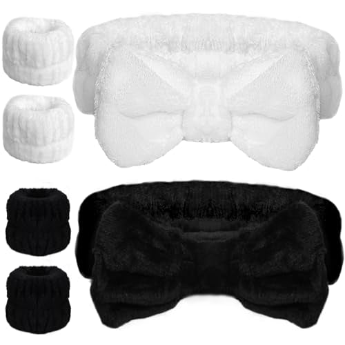 WSYUB Spa Wristbands and Headband Set for Face Washing, Self Care Gifts for Women & Teen Girls - color: Pure Black and White