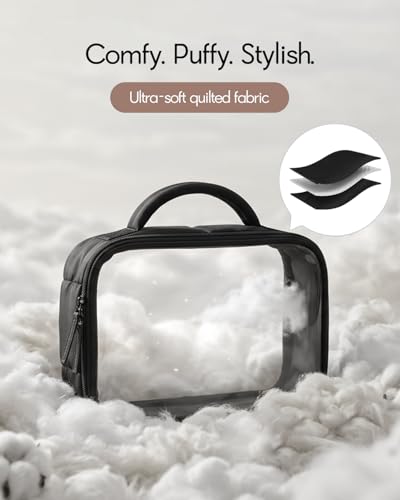 Moyad TSA Approved Toiletry Bag Clear Quart Size Travel Bags Makeup Bag | Large Opening, for Men and Women, Carry on Airline Compliant, Transparent Liquids Pouch, Puffer Black - color: Puffer Black, size: 1 Pack, Handle