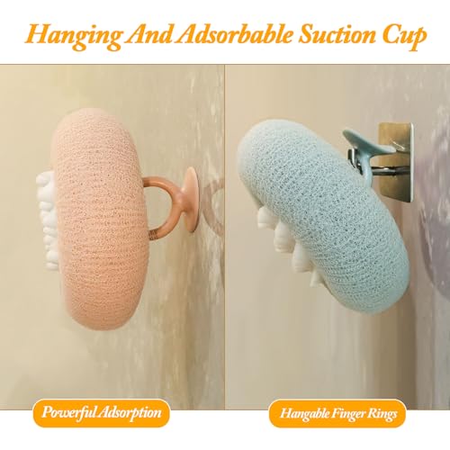 2Pcs Upgrade 2-in-1 Sunflower Bath Ball,Soft Bath Ball with Hanging and Adsorbable Suction Cup，Exfoliating Bath Sponges for Shower Women Men (Pink+Blue-Green) - style: Pink+Blue-Green