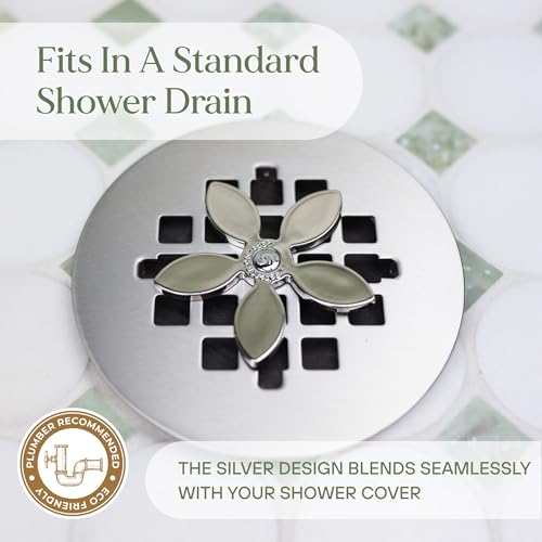 DrainWig Shower Drain Hair Catcher – Disposable Bathroom Hair Trap, Easy to Install in Shower Drain Cover, Helps Prevent Clogs – As Seen on Shark Tank – Silver Flower (4-Pack) - color: Silver Flower, size: 4 Count