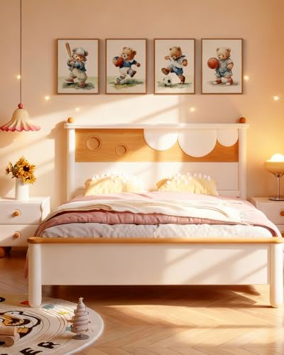InSimSea 4 pcs Framed Canvas Art, Cute Sports Bears Watercolor Art Prints, Funny Playful Wall Pictures Decor for Kids Room Bedroom Playroom Nursery,11x14in,set of 4, Neutral Maximalist Decor - color: Cute Sports Bears