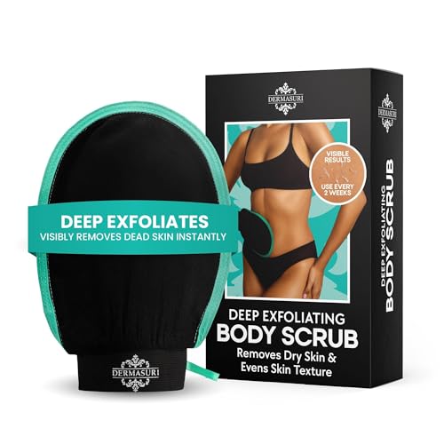 Dermasuri - Deep Exfoliating Glove - Korean Exfoliating Mitt & Body Scrubber - Keratosis Pilaris Treatment Scrub - Self Tanner Mitt & Ingrown Hair Exfoliator - Shower Gloves for Women & Men - (1 Pack) - style: Black Mitt