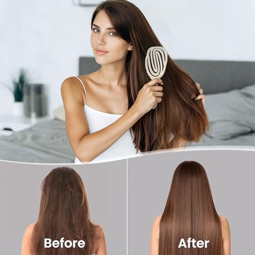 AIMIKE Hemp-Relax Detangler Hair Brush, Eco-Friendly Detangling Brush for Wavy Straight Hair, Vented Hairbrush w/Soft Bristles, Glide Through Tangles with Ease for Women, Kids, Wet & Dry Hair - color: Beige