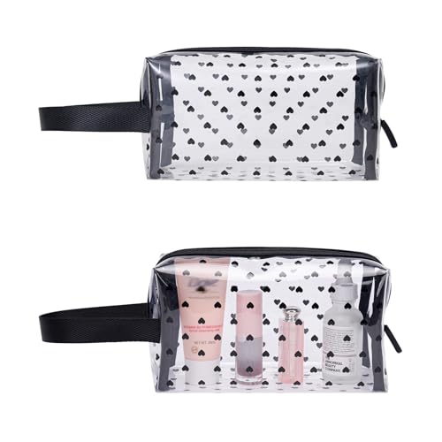 GIVLEFLY Clear TPU Toiletry Bag Set for Women & Men, 3PCS Waterproof Makeup & Skincare Organizer with Zipper, Soft Transparent Travel Cosmetic Pouch with Handle & Hanging Loop,B - size: Model B solid pattern