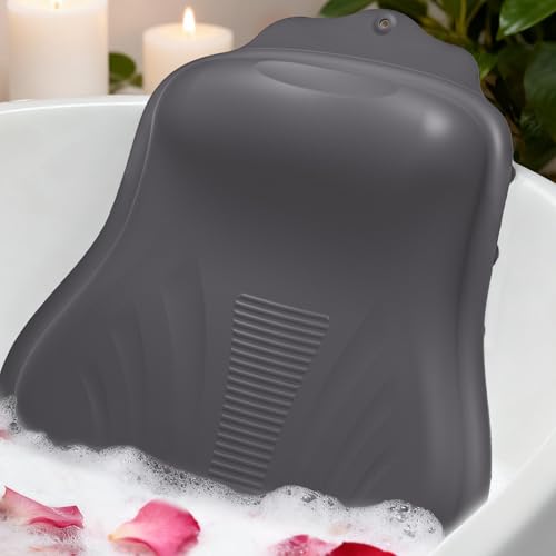 Bath Pillow for Tub, Adjustable Silicone Bathtub Pillows for Head and Neck, 0"–2.3" Neck Support, 34 Suction Cups, Easy to Clean, No Machine Wash Needed (Dark Gray) - color: Dark Gray