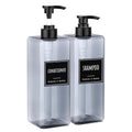 Segbeauty 33.8oz Shampoo and Conditioner Dispenser with Labels, 2pcs Refillable Plastic Empty Lotion Soap Dispenser Liquid Container for Bathroom, 1000ml Gray Large Pump Bottle, Sqaure Lotion Bottles - color: Gray, style: 2pcs