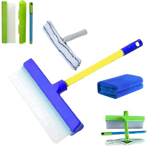 Scratch-Free & Streak-Free Squeegee 5-Piece Set for Glass Cleaning, Recyclable Silicone Window Squeegee Kit, Ultra-Flexibles 3 in 1 Windows Cleaning Scraper, for Windows, Mirrors, Car (Blue) - color: Blue