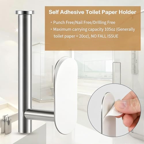 JOPOFI Toilet Paper Holder - Adhesive Toilet Paper Holder - Brushed Nickel | Toilet Paper Holder Wall Mount for Bathroom,Stainless Steel Command Strip Toilet Paper Roll Holder Stick On Wall,No Drilling - color: Brushed Nickel, size: 1pcs