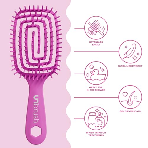 FHI Heat UNbrush Flex Detangling Brush — Ultra-Flexible, Pain-Free Hair Brush Detangler with DuoFlex Anti-Static Bristles for Removing Tangles, Massaging Scalp & Faster Styling - color: Pink