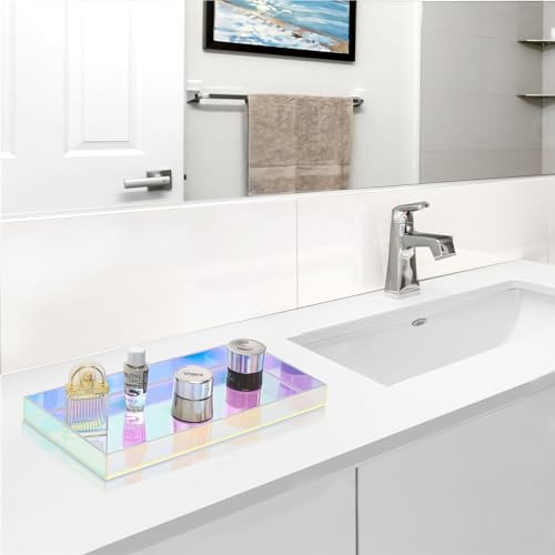 ROYALITA Acrylic Tray Bathroom Tray for Countertop, Guest Towel Holder Tray for Napkin Perfume Jewelry Makeup, Vanity Trays for Soap Dispenser, Aromatherapy, Cup & Candle, Iridescent - color: Iridescent