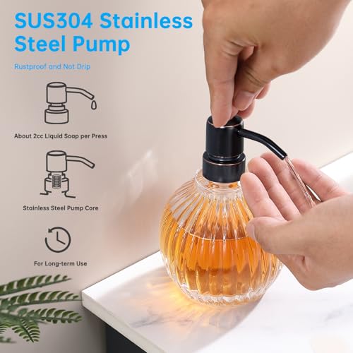 Round Soap Dispenser Bathroom with Oil Rubbed Bronze Pump, Glass Bottle with Stainless Steel Pump Liquid Sphere Soap Dispenser Circular Countertop Kitchen - color: Oil Rubbed Bronze, size: 11oz-Round