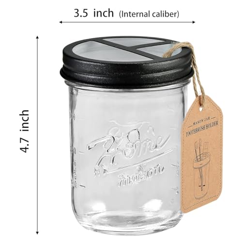 Sheechung Mason Jar Toothbrush Holders, Glass Toothbrush Holders for Bathrooms, Electric Toothbrush Toothpaste Holder Black, Bathroom Organizers and Storage, Bathroom Essentials, Farmhouse Decor, 2Pcs - color: Black-2 Pack