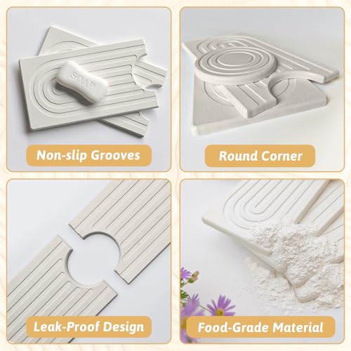 Quick Dry Stone Sink Splash Guard, 16" Extended Diatomaceous Earth Sink Absorbent Faucet Mat, Instant Drying Stone Tray for Kitchen & Bathroom Countertops, Aesthetic Home Decor Gift Women, Ash Grey - size: 16" x 3.9"