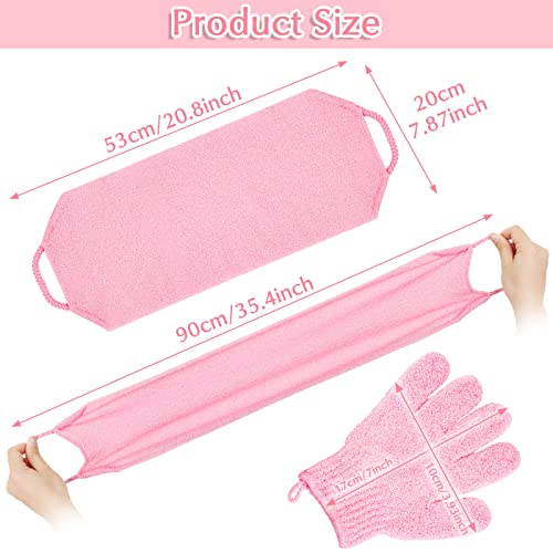 Anezus Exfoliating Shower Bath Gloves Back Scrubber Set for Body, Face, Shower, Bath, Scrub and Exfoliator (Pink) - color: Pink