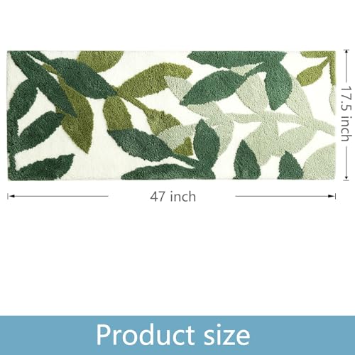 Long Bathroom Runner Rugs- Green Leaves Bathmats Strong Water Aabsorbent Bath Rug with Non Slip Back Large Cute Bathroom Mat for Bathtub Shower Wash Basin 17.5x47 IN/45x120 CM - color: Leaves C, size: 1'6" x 3'11" (Rectangular)
