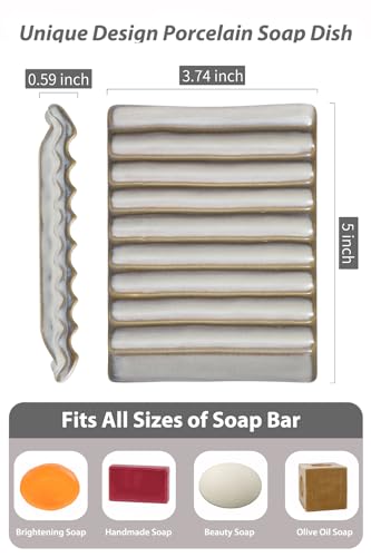 Zoeeker Soap Holder, Ceramic Bar Soap Dishes Soap Saver for Bathroom, Shower, Sink, Kitchen, Countertop, Bath Tub, Keep Soap Bars Dry, White - color: Beige White, size: Wave