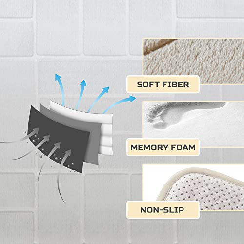 Bathroom Rug Set 5 Piece - Memory Foam Bathroom Mat Set, Soft and Comfortable, Non-Slip Thick Absorbent Bath Mats, Machine Washable, Beige - color: Beige/ Line Design