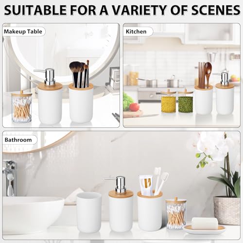 iMucci Bathroom Accessories Set 5Piece White Bathroom Sets, Toothbrush Holder, Toothbrush Cup, Lotion Soap Dispenser, Soap Dish and Qtip Holder Bathroom Decor - style: White