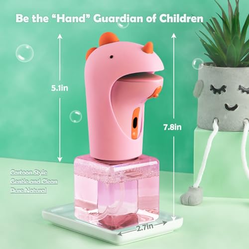 Seawah Automatic Foam Soap Dispenser - IPX6 Waterproof Cute Dinosaur Foaming Smart Hand Soap Dispenser for Bathroom（Pink） - color: Pink