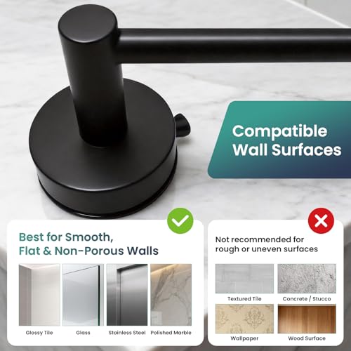 Black Removable Suction Cup Toilet Paper Holder, No Drilling Bathroom Wall Mount Tissue Roll Holder Matte Black Stainless Steel Damage-Free Easy Install & Reposition - color: Matte Black