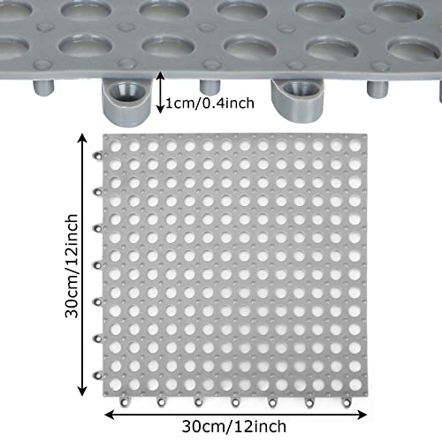 12 Pack 11.8" x 11.8" Interlocking Rubber Floor Tiles Soft PVC Non Slip Splicing Shower Floor Mat Pool Bathtub Drain Tiles for Flooring, Drainage Mats for Pool, Deck, Patio, Basement, Kennel, Poultry - color: White+blue+grey
