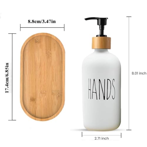 Glass Soap Dispenser Set, 16 OZ Hand and Dish Soap Dispenser Set with Bamboo Tray Modern Farmhouse Kitchen