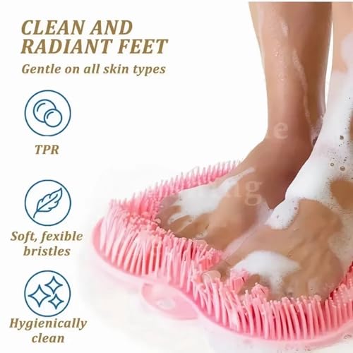 2-Pack Shower Foot Scrubber Mat for Seniors, Men, Women | Strong Grip Silicone Back, Suction Cups, No Bend Deep Clean, Massage Pad