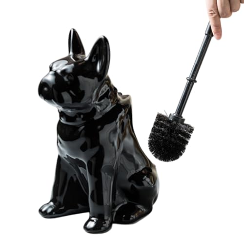 Comeon Ceramic Dog White/Black Toilet Brush and Holder Set, Plastic Handled Scrub Brush for Bathroom Cleaning,13.7"*6.3" (Black) - color: Black, size: Dog