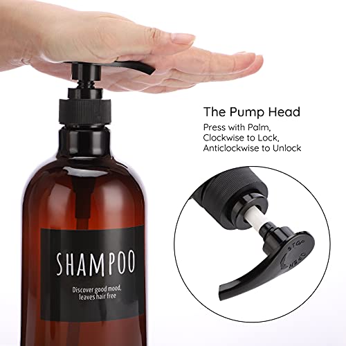 Empty Plastic Bottles with Labels, Segbeauty 33.8oz Large Brown Shampoo Conditioner Reusable Dispenser, 2 Packs of 1000ml Refillable Shower Lotion Pump Press Bottles for Bathroom Hand Soap Body Wash - color: Dark Amber, size: 33.8 oz