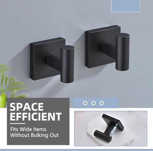 Matte Black Toilet Paper Holder Wall Mount with 2 Towel Hooks, 3 Piece Bathroom Hardware Set, SUS304 Stainless Steel Roll Holder and Robe Hooks for Bathroom, RV, Kitchen - color: Matte Black