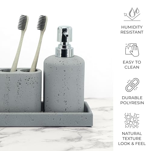 ZCCZ -Beige Bathroom Accessories Set 4 Pcs - Toothbrush Holder, Soap Dispenser, Vanity Tray, Bathroom Tumbler - Countertop Vanity Organizer - Bathroom Accessory Set- Toothbrush Holder Set, Stone Sets - color: Gray, size: 4pcs