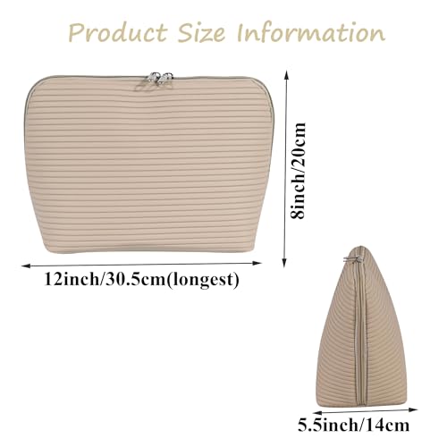 Travel Makeup Bag for Women, Waterproof Stand Up Cosmetic Bag with Brush Holders, Organizer Bag with Compartments, Fold-Down Design for Skincare, Toiletries & Essentials (Camel, Large) - color: Camel, size: Large