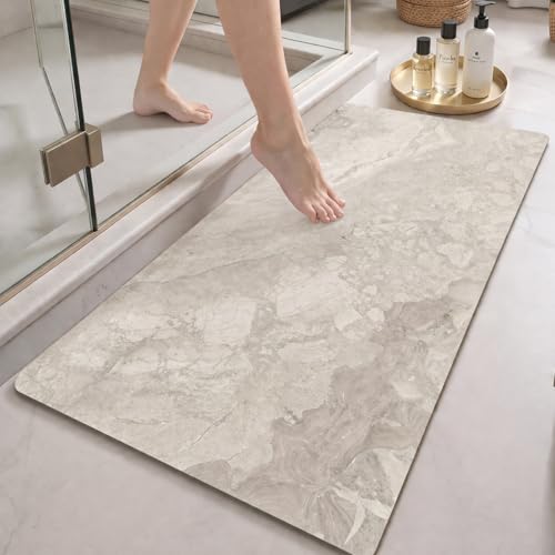 Color&Geometry Ultra Thin Bathroom Rugs Non Slip,Absorbent Quick Dry Bath Mats for Bathroom,Thin Bath Rugs Washable with Rubber Backing Fit Outside Shower,Beige Stone-Texture,24" x 43" - color: Beige Stone-texture, size: 24"x43"