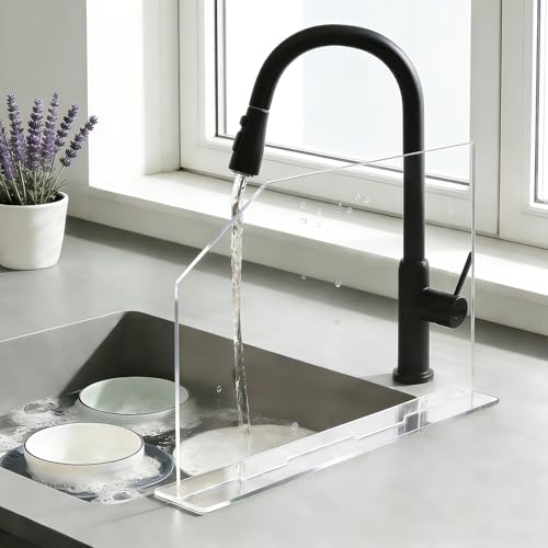 4 Pcs Acrylic Sink Splash Guard with Base 16.14 x 13.38 Inch Plate Countertop Partition Transparent Freestanding Panel Barrier for Hospitals Labs Home Kitchen Bathroom